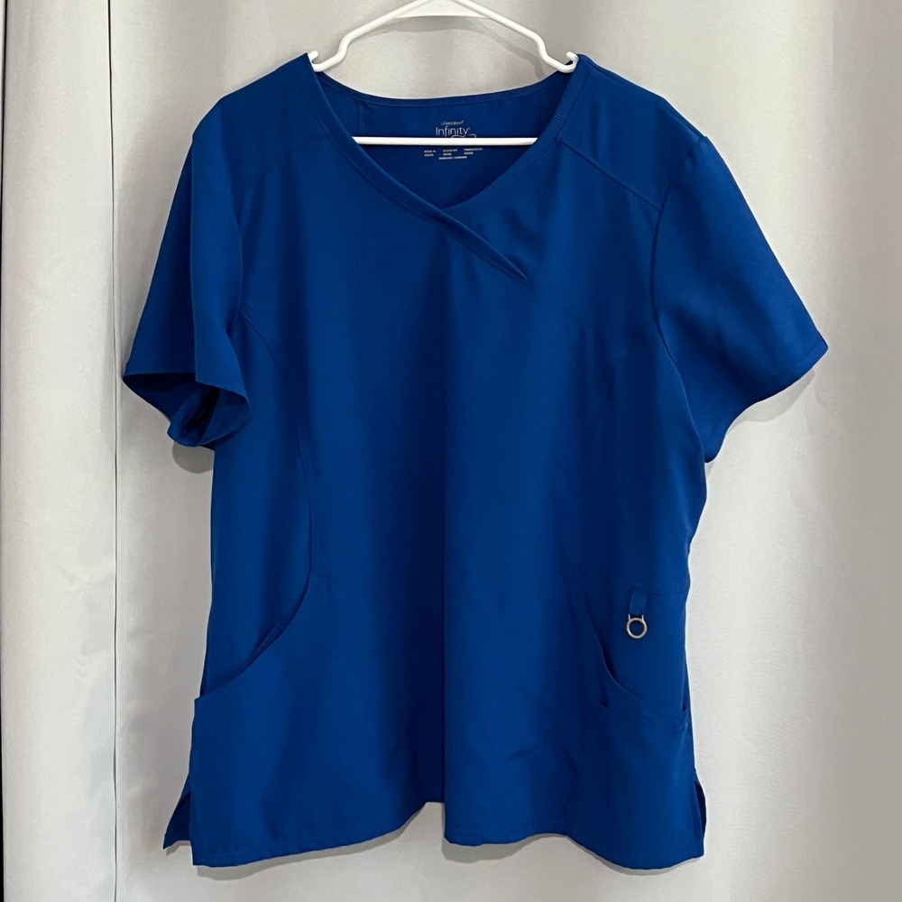 Cherokee Infinity Scrub Top Womens 2XL Royal Blue Mock Wrap V-Neck Medical Nurse